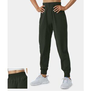 Halara High Waisted Elastic Waistband Casual Joggers Sz Small Petite Womens Gree